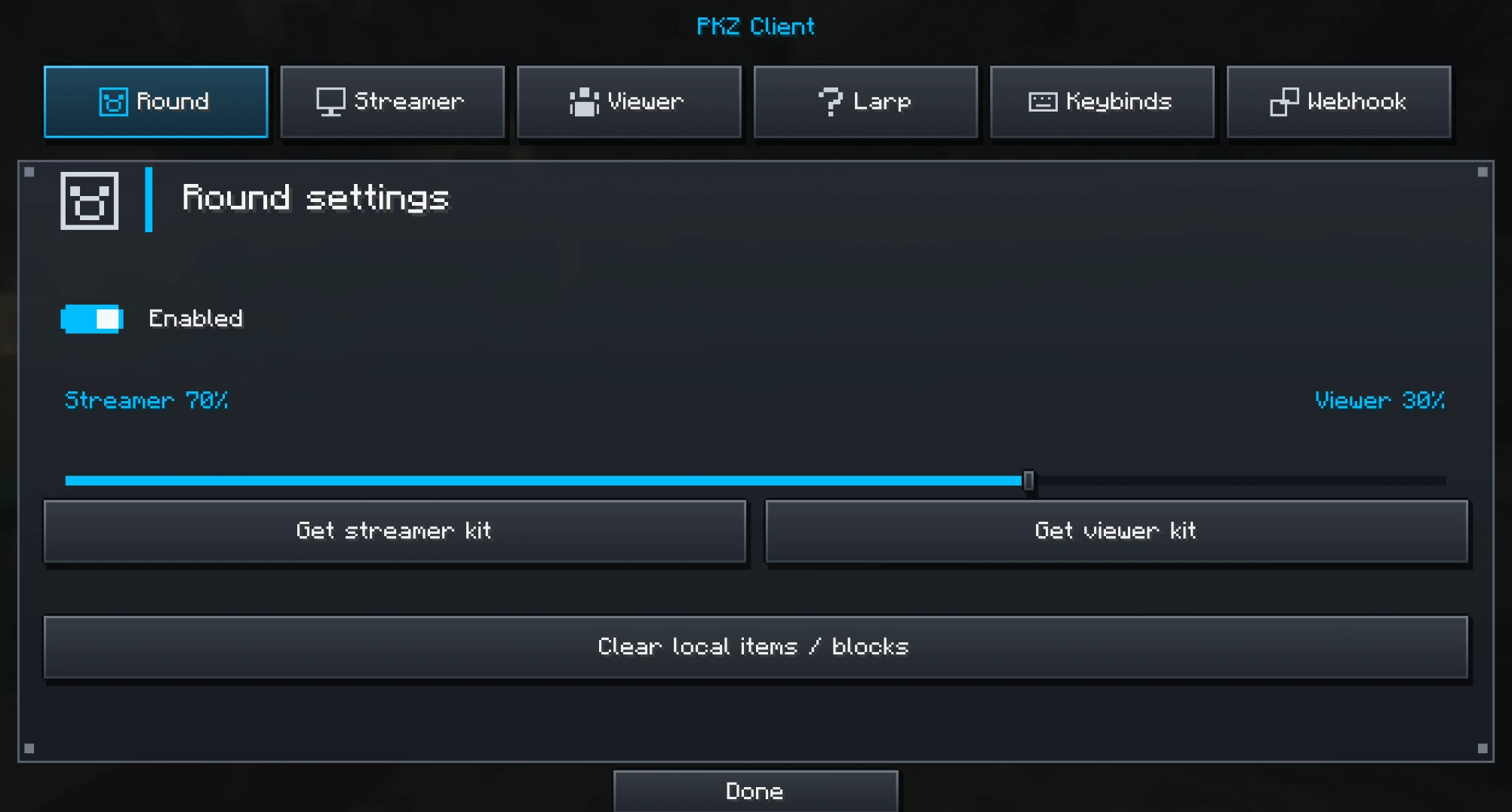 Real PKZ Client Round settings screen, showing adjustable streamer and viewer odds
